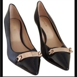 Coach Black Textured Leather Heels with gold Strap 7B